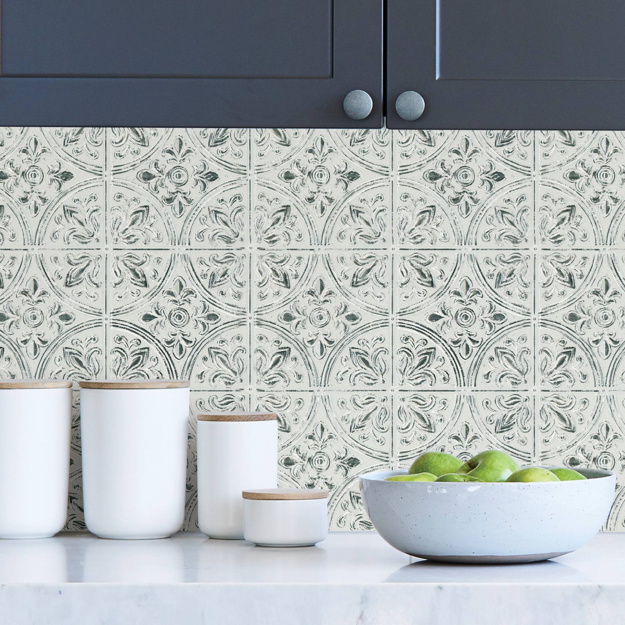 InHome Chelsea Antique White Peel & Stick Tin Tiles